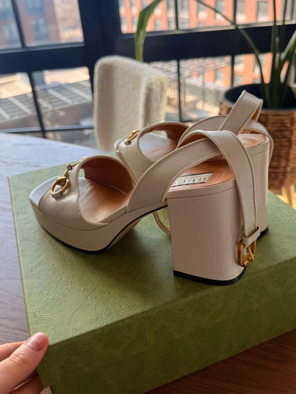 Gucci Horsebit Platform Block Heel Sandals White Leather w/ Box - Picture 2 of 5